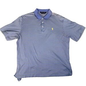 Polo Golf Ralph Lauren Mens Medium Blue Yellow Striped Pima Cotton Polo Shirt